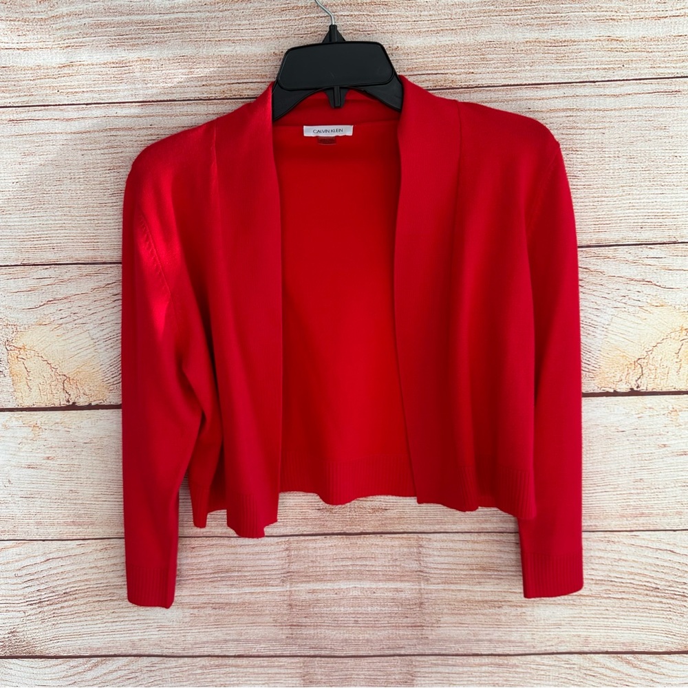 Calvin Klein Women's Red Open Front Sweater